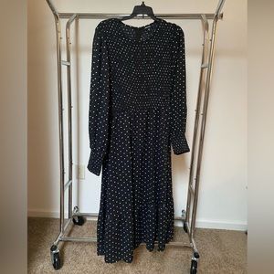 Long Sleeve Smocked Polka Dot Dress